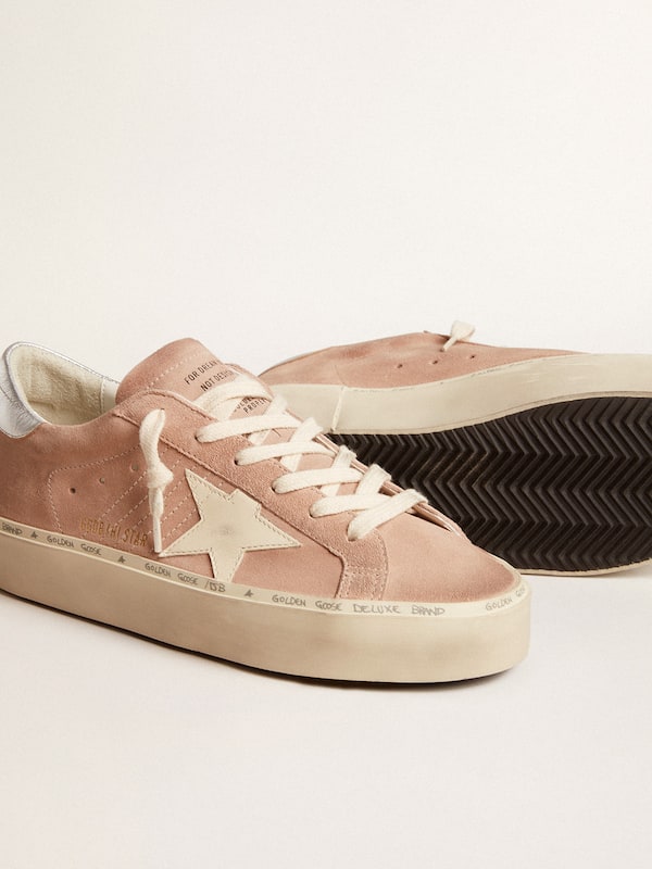 Golden Goose - Women's Hi Star in pink suede with cream star and silver leather heel tab in 