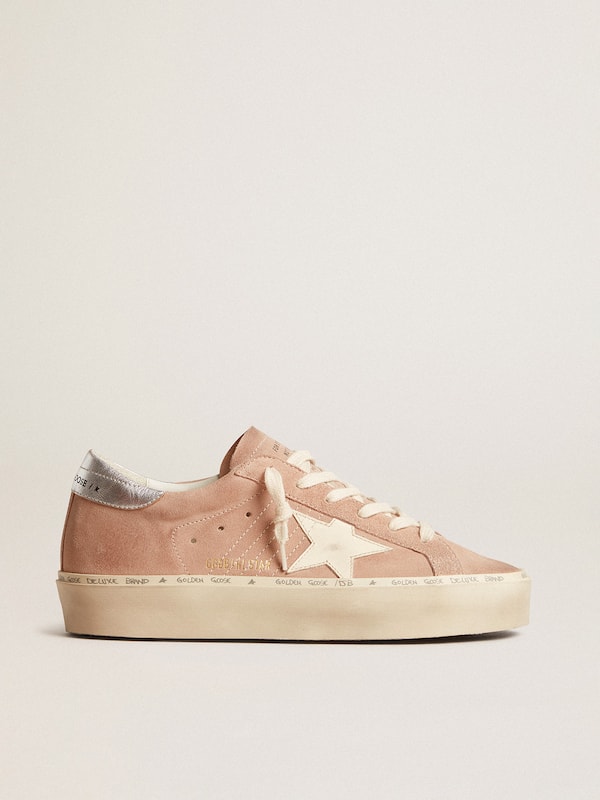 Golden Goose - Women's Hi Star in pink suede with cream star and silver leather heel tab in 