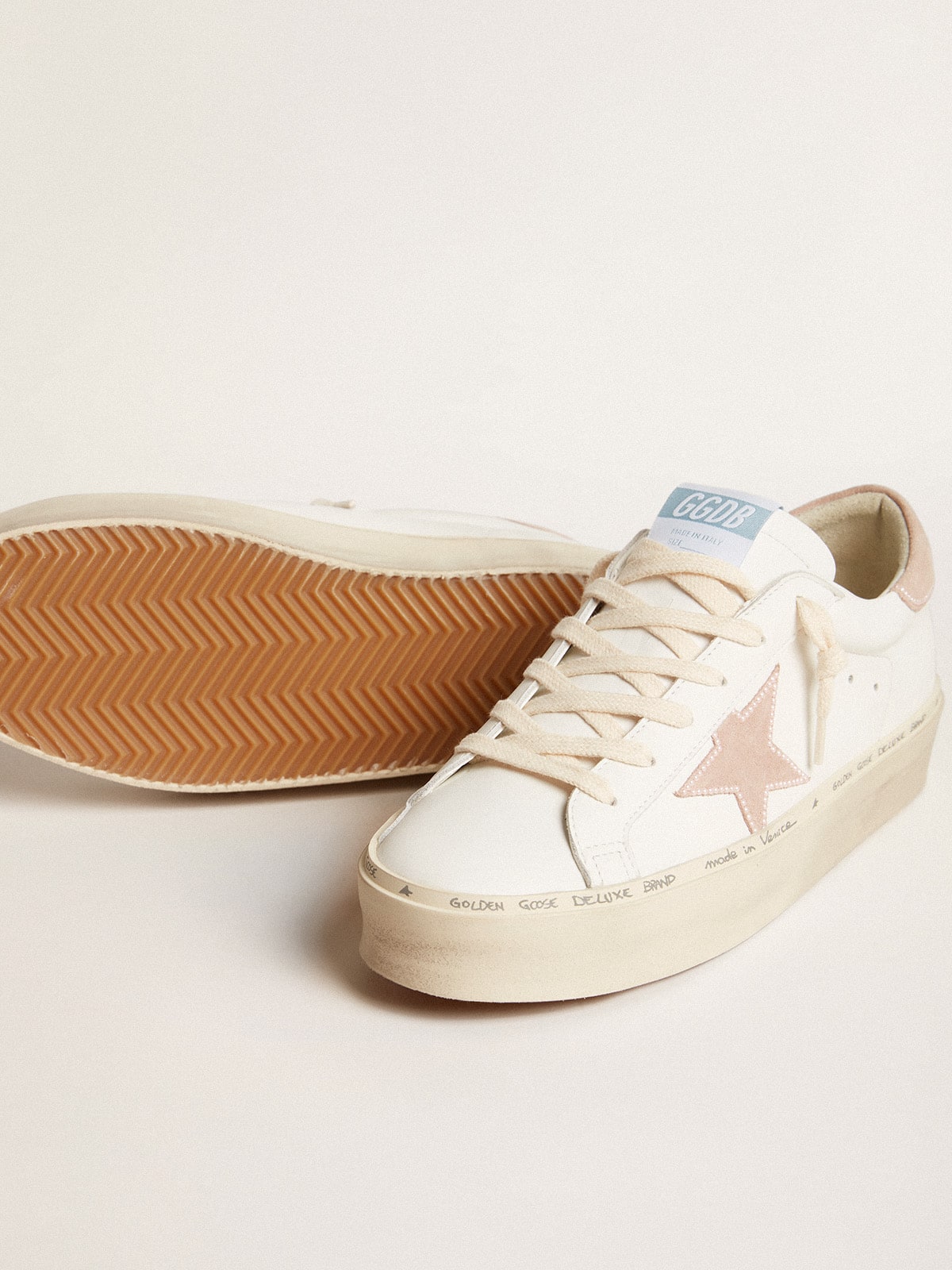 Golden Goose - Women's Hi Star LTD with old rose suede star and heel tab with pearls in 