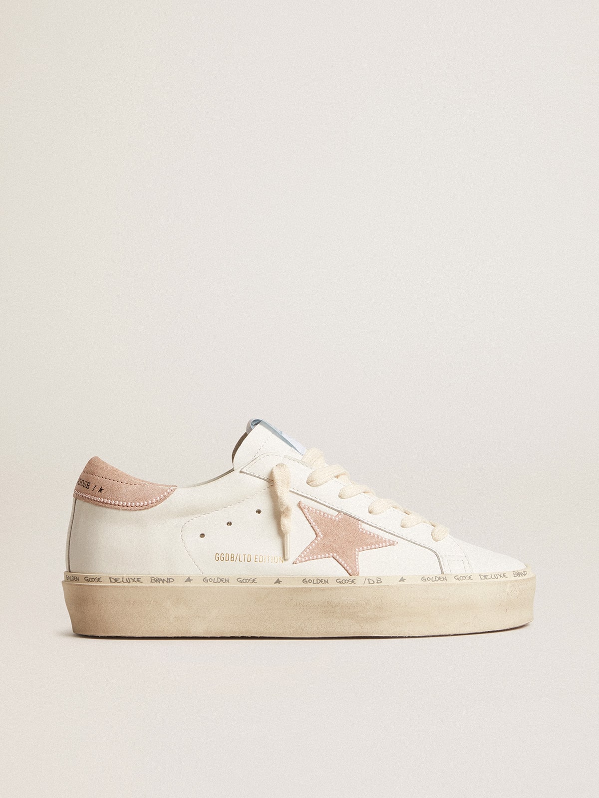 Golden Goose - Women's Hi Star LTD with old rose suede star and heel tab with pearls in 