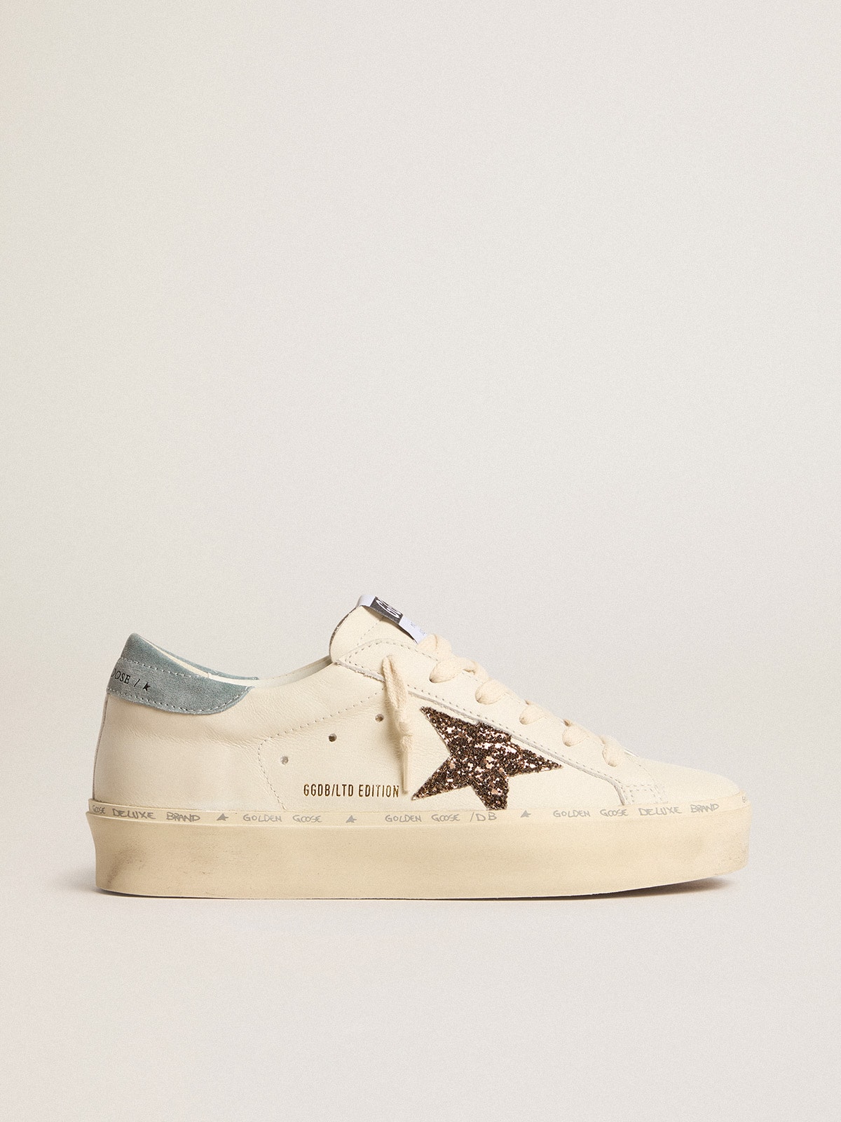 Hi Star Donna LTD con stella in glitter nocciola e talloncino in suede azzurro Golden Goose