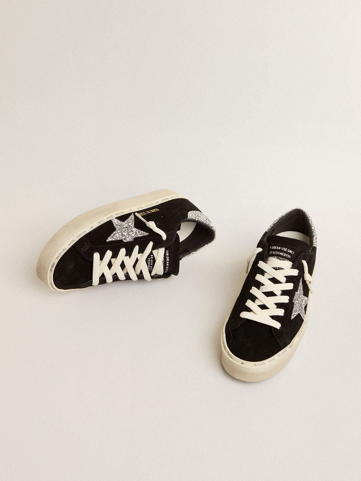 Hi Star donna in suede nero con stella glitter argento