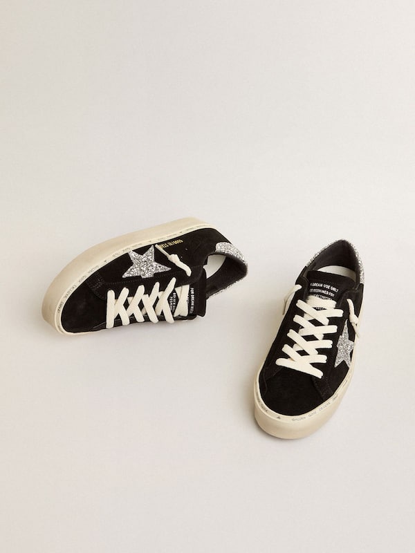 Golden Goose - Women&rsquo;s Hi Star in black suede with silver glitter star in 