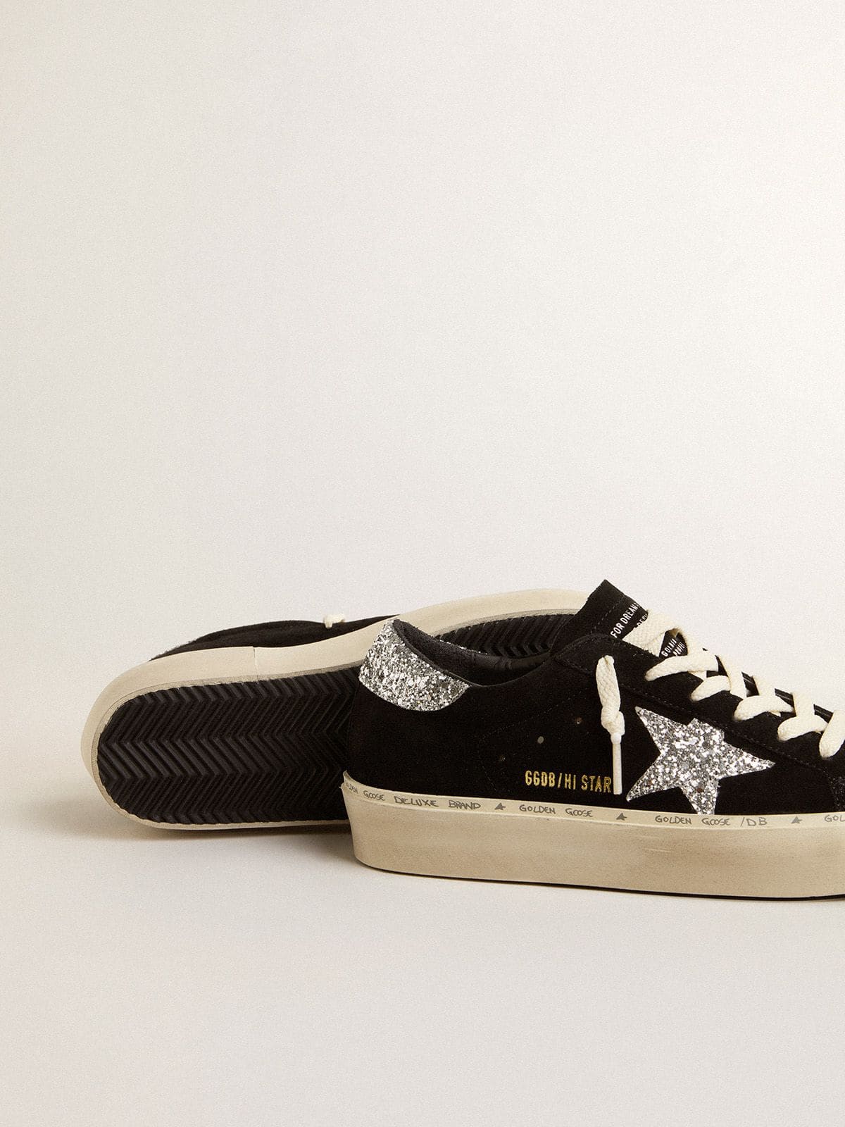 Hi Star donna in suede nero con stella glitter argento