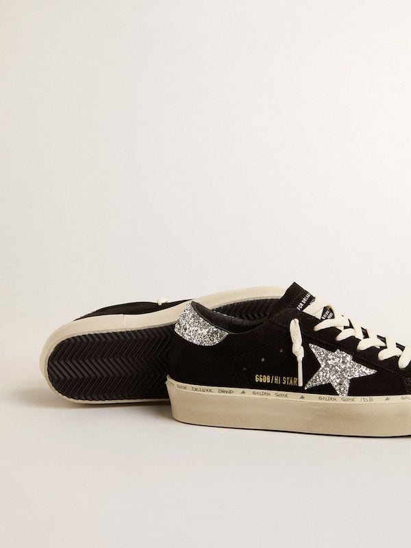 Golden Goose - Women&rsquo;s Hi Star in black suede with silver glitter star in 