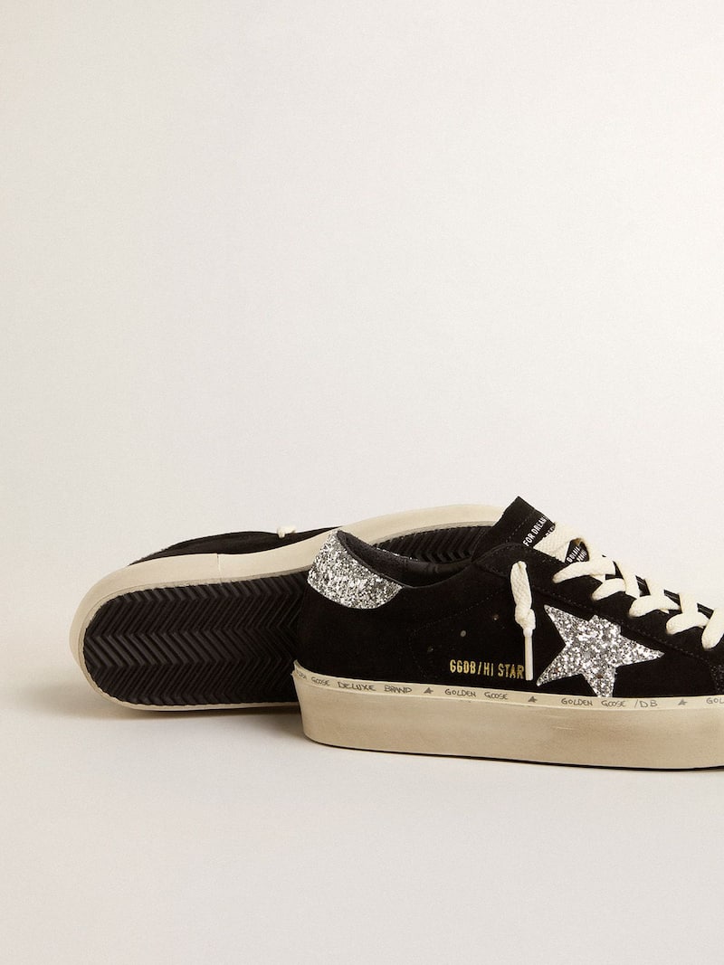 Golden Goose - Women&rsquo;s Hi Star in black suede with silver glitter star in 