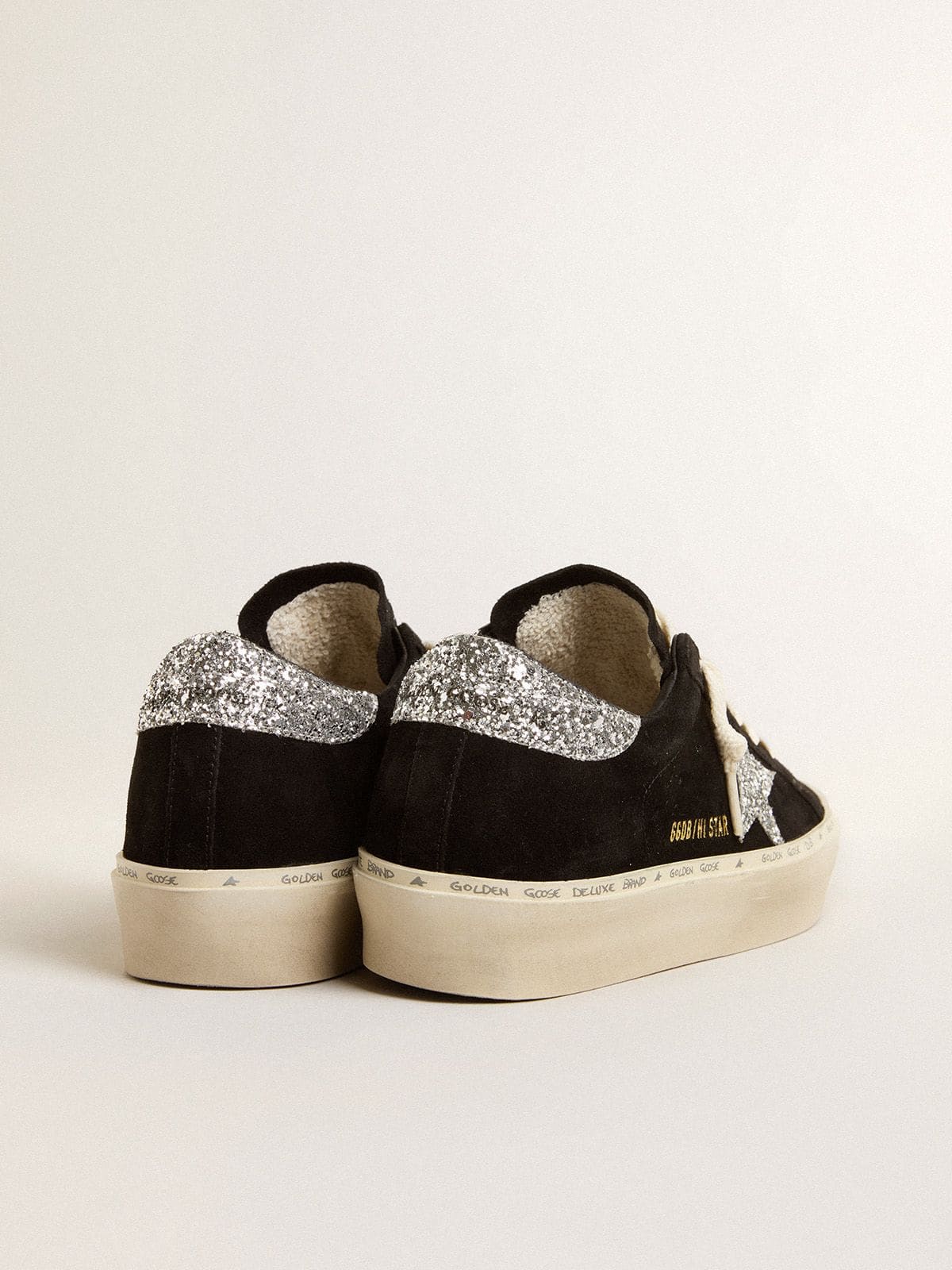 Golden Goose - Women&rsquo;s Hi Star in black suede with silver glitter star in 