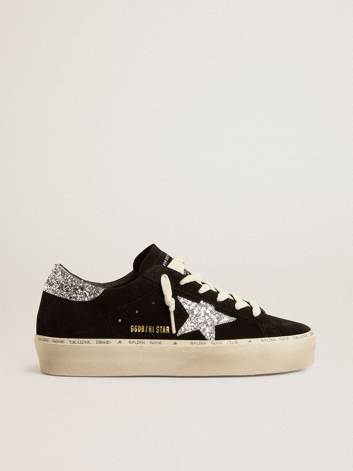 Golden Goose - Women&rsquo;s Hi Star in black suede with silver glitter star in 