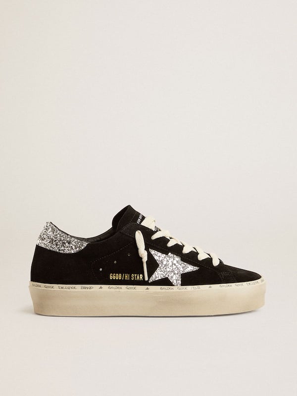 Golden Goose - Women&rsquo;s Hi Star in black suede with silver glitter star in 