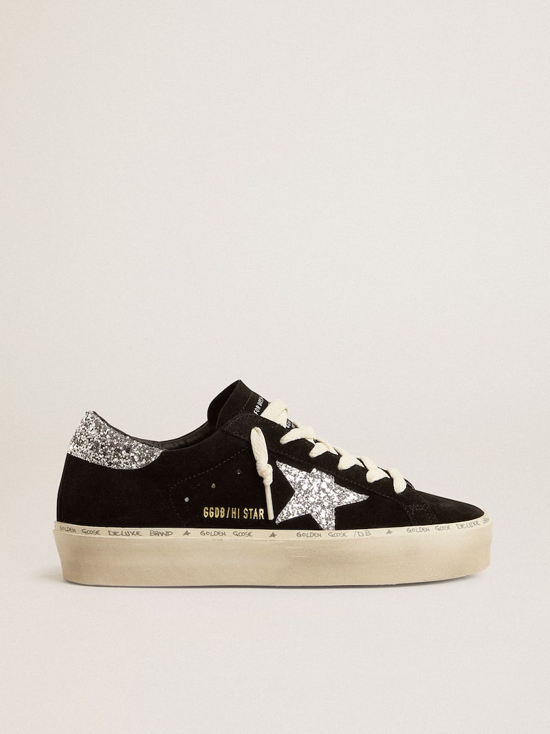 Hi Star donna in suede nero con stella glitter argento