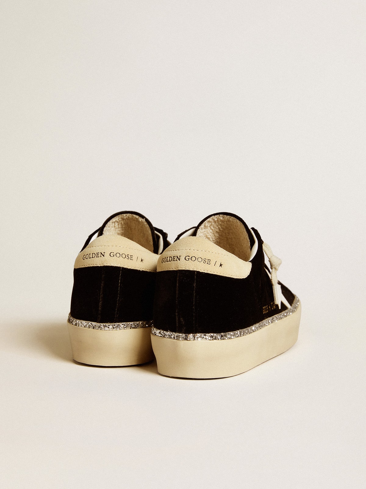 Golden Goose - Hi Star in black velvet with white leather star and suede heel tab in 