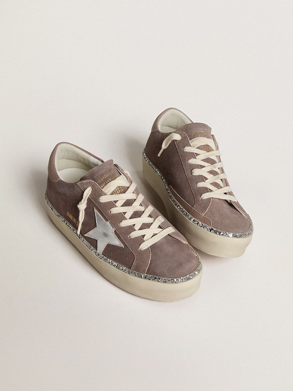 Golden Goose - Women's Hi Star in suede with silver leather star and leather heel tab in 