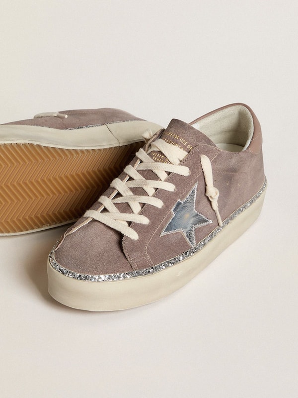 Golden Goose - Women's Hi Star in suede with silver leather star and leather heel tab in 