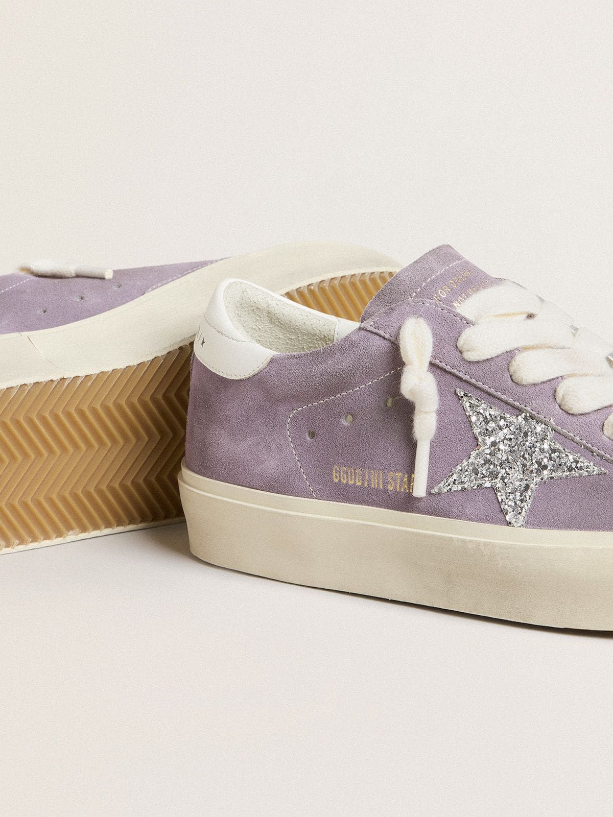 Golden Goose - Women's Hi Star in purple suede with silver glitter star in 
