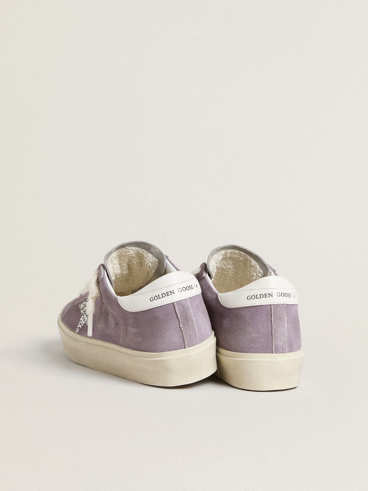 Golden Goose - Women's Hi Star in purple suede with silver glitter star in 