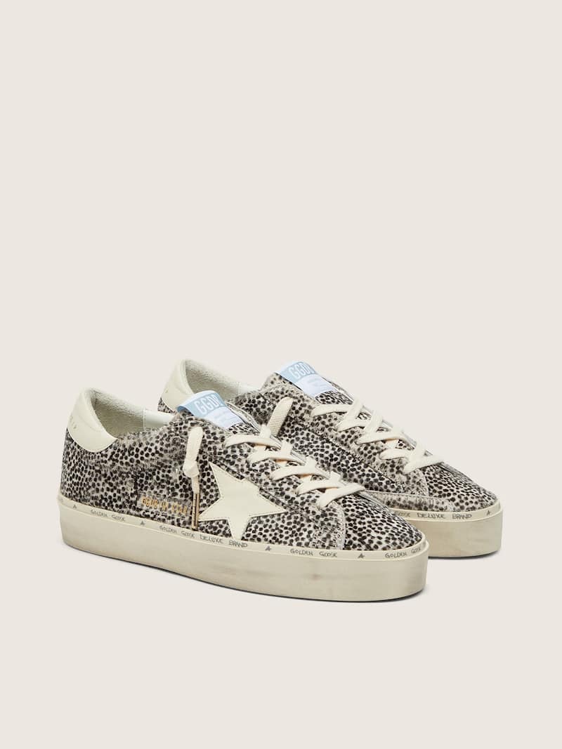 Golden Goose - Women&rsquo;s Hi Star in black and white pony skin with white leather star in 