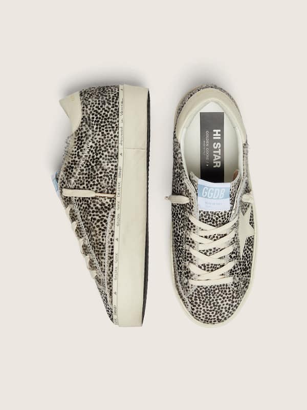 Women&rsquo;s Hi Star in black and white pony skin with white leather star