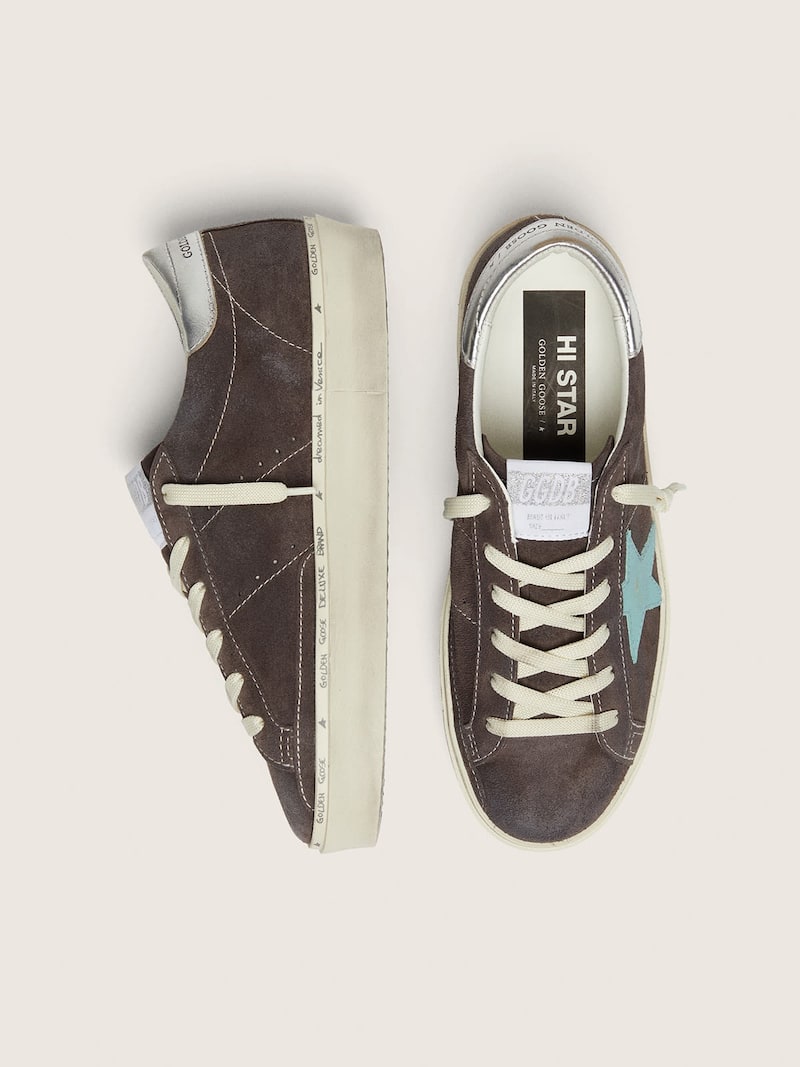 Golden Goose - Women&rsquo;s Hi Star in dark gray suede with aqua-green star in 