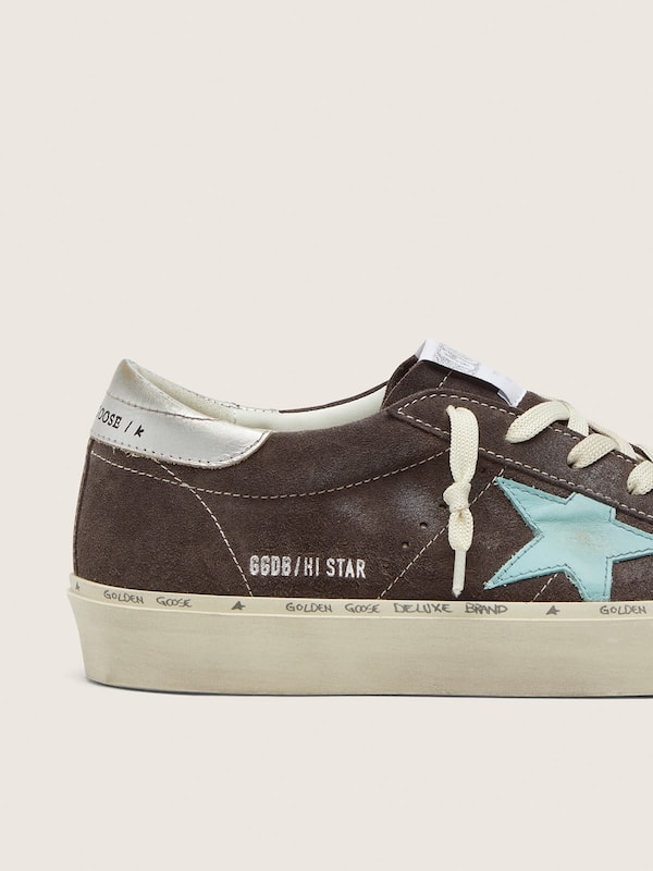 Golden Goose - Hi Star Damen aus braunem Rauleder mit wassergr&uuml;nem Stern in 