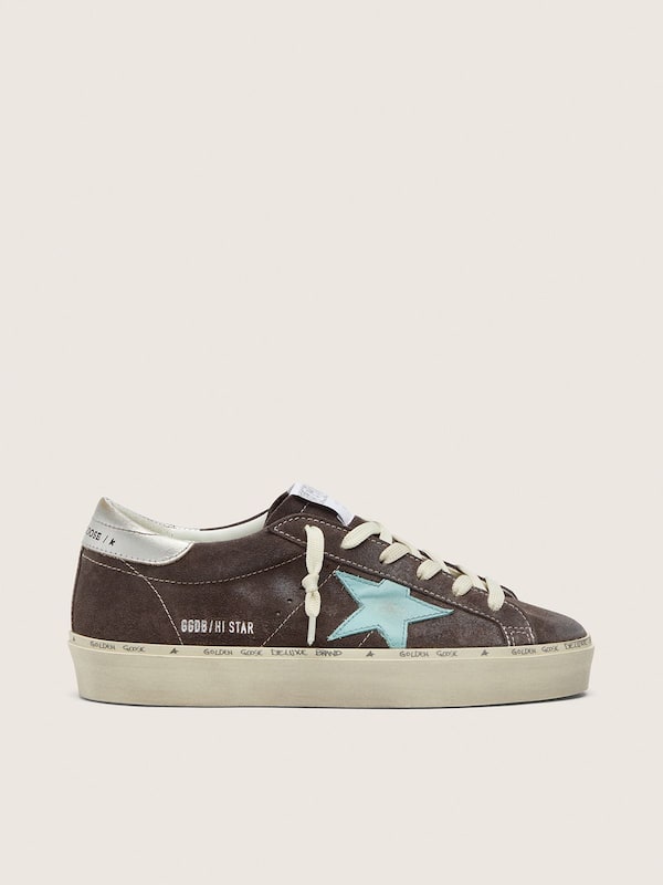 Golden Goose - Hi Star Damen aus braunem Rauleder mit wassergr&uuml;nem Stern in 