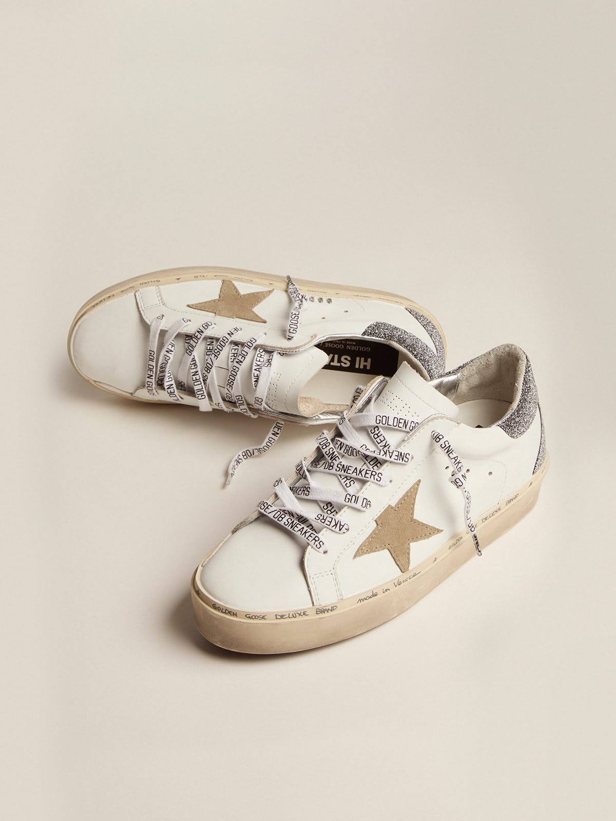 Golden Goose - Women's Hi Star with dove-gray suede star and Swarovski crystal heel tab in 