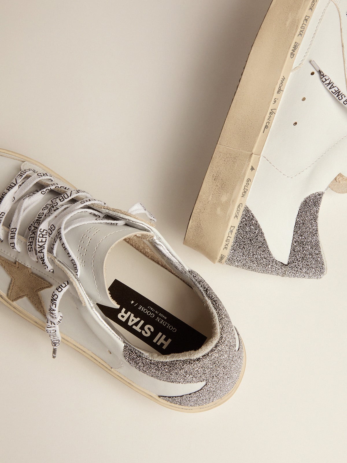 Golden Goose - Women's Hi Star with dove-gray suede star and Swarovski crystal heel tab in 