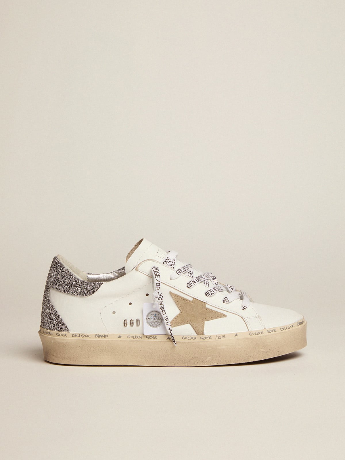 Golden Goose - Women's Hi Star with dove-gray suede star and Swarovski crystal heel tab in 