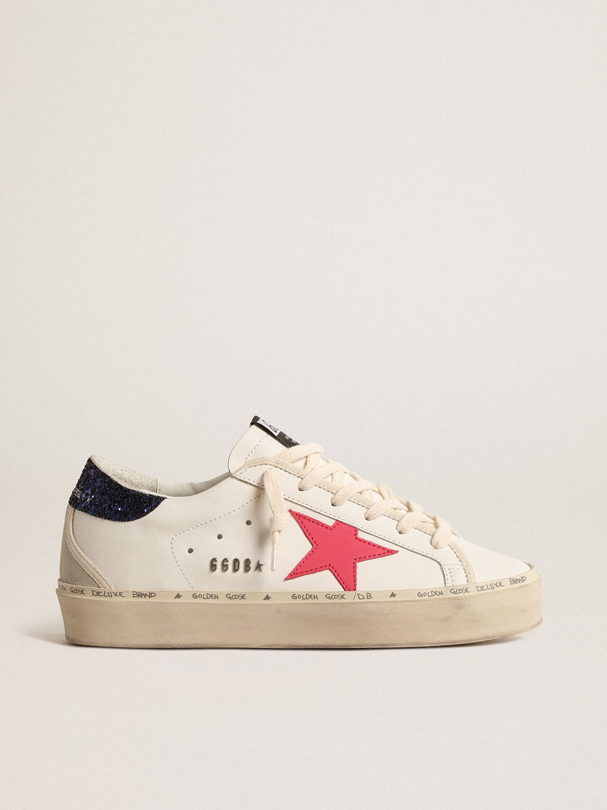 Golden Goose - Hi Star with fuchsia leather star and blue glitter heel tab in 