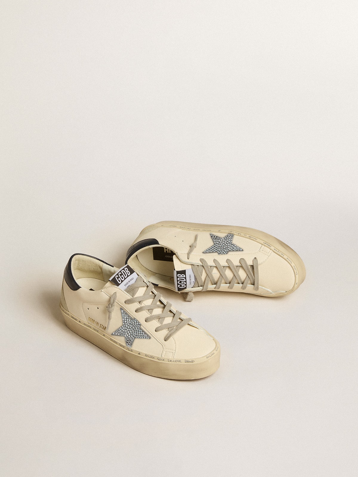 Golden Goose - Hi Star in nappa with Swarovski crystal star and dark blue leather heel tab in 