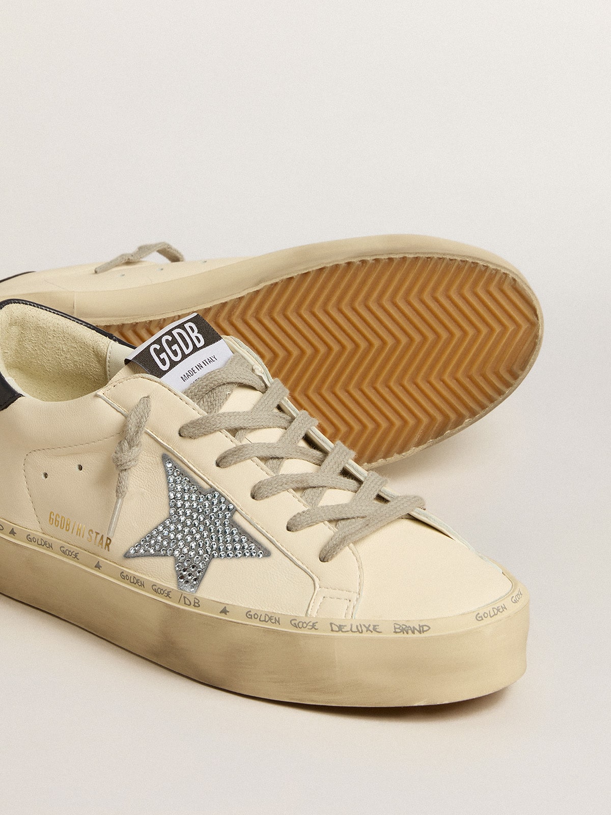 Golden Goose - Hi Star in nappa with Swarovski crystal star and dark blue leather heel tab in 