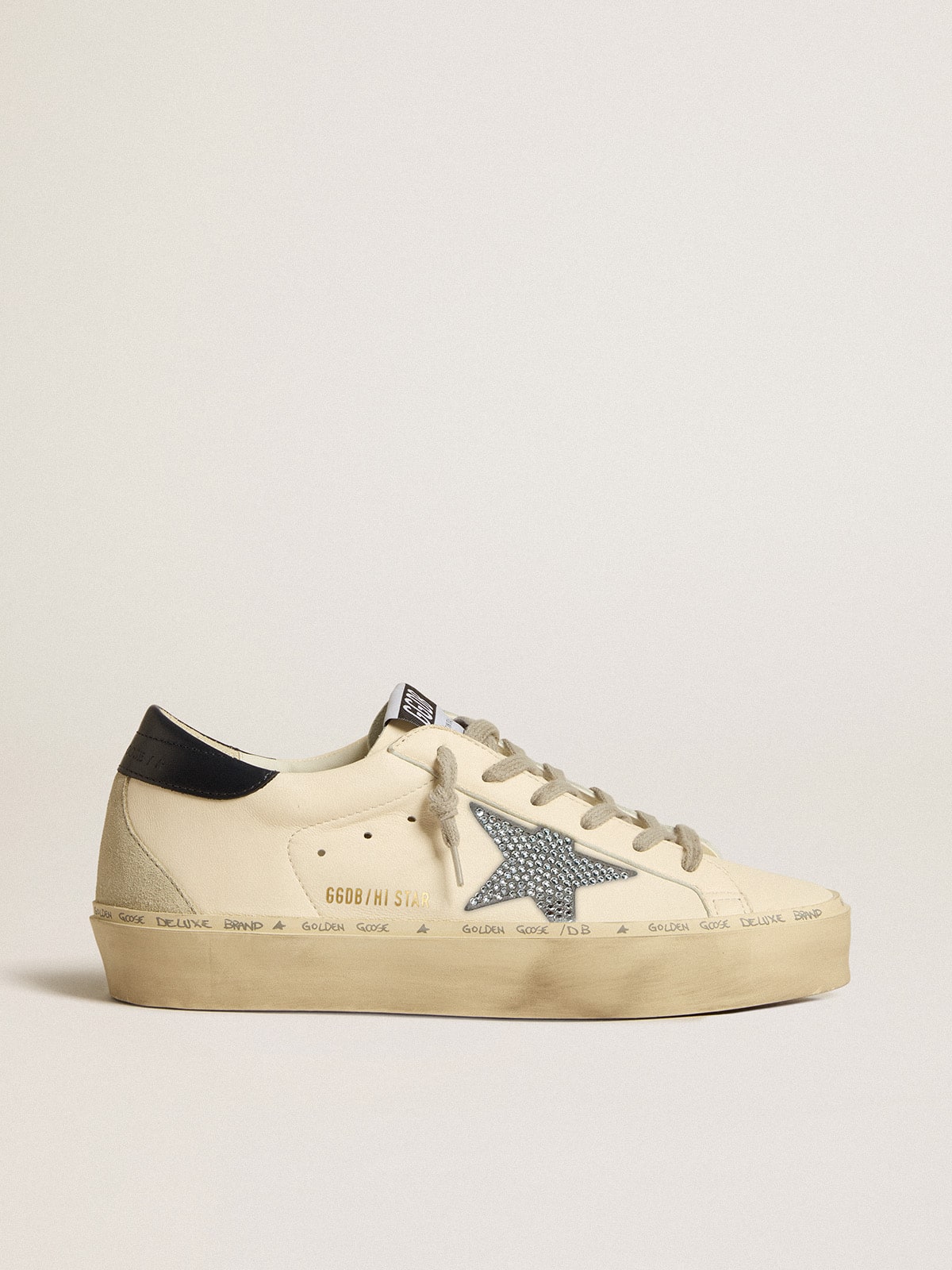 Golden Goose - Hi Star in nappa with Swarovski crystal star and dark blue leather heel tab in 