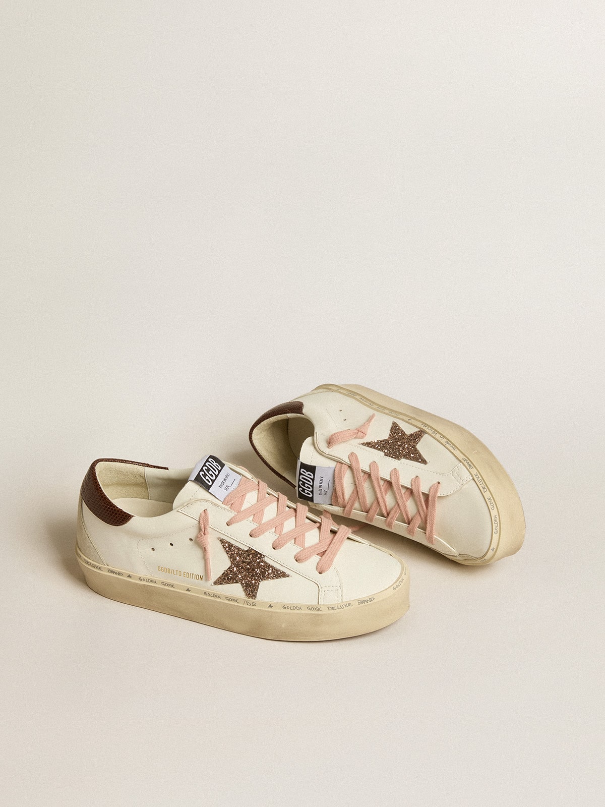 Golden Goose - Women's Hi Star LTD with glitter star and brown lizard-print heel tab in 