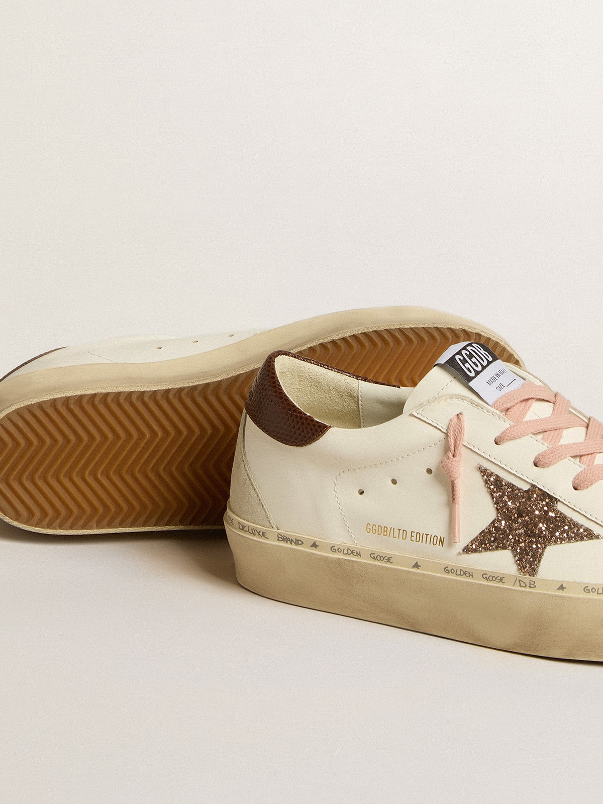 Golden Goose - Women's Hi Star LTD with glitter star and brown lizard-print heel tab in 