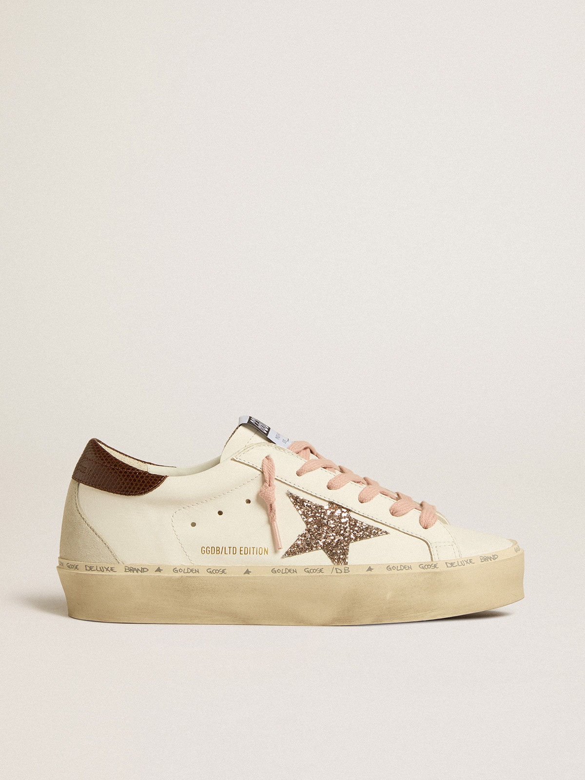 Golden Goose - Women's Hi Star LTD with glitter star and brown lizard-print heel tab in 