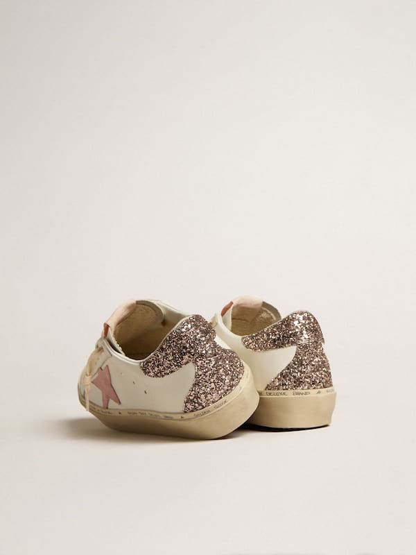 Golden Goose - Hi Star in white leather with pink suede star and pink glitter heel tab in 