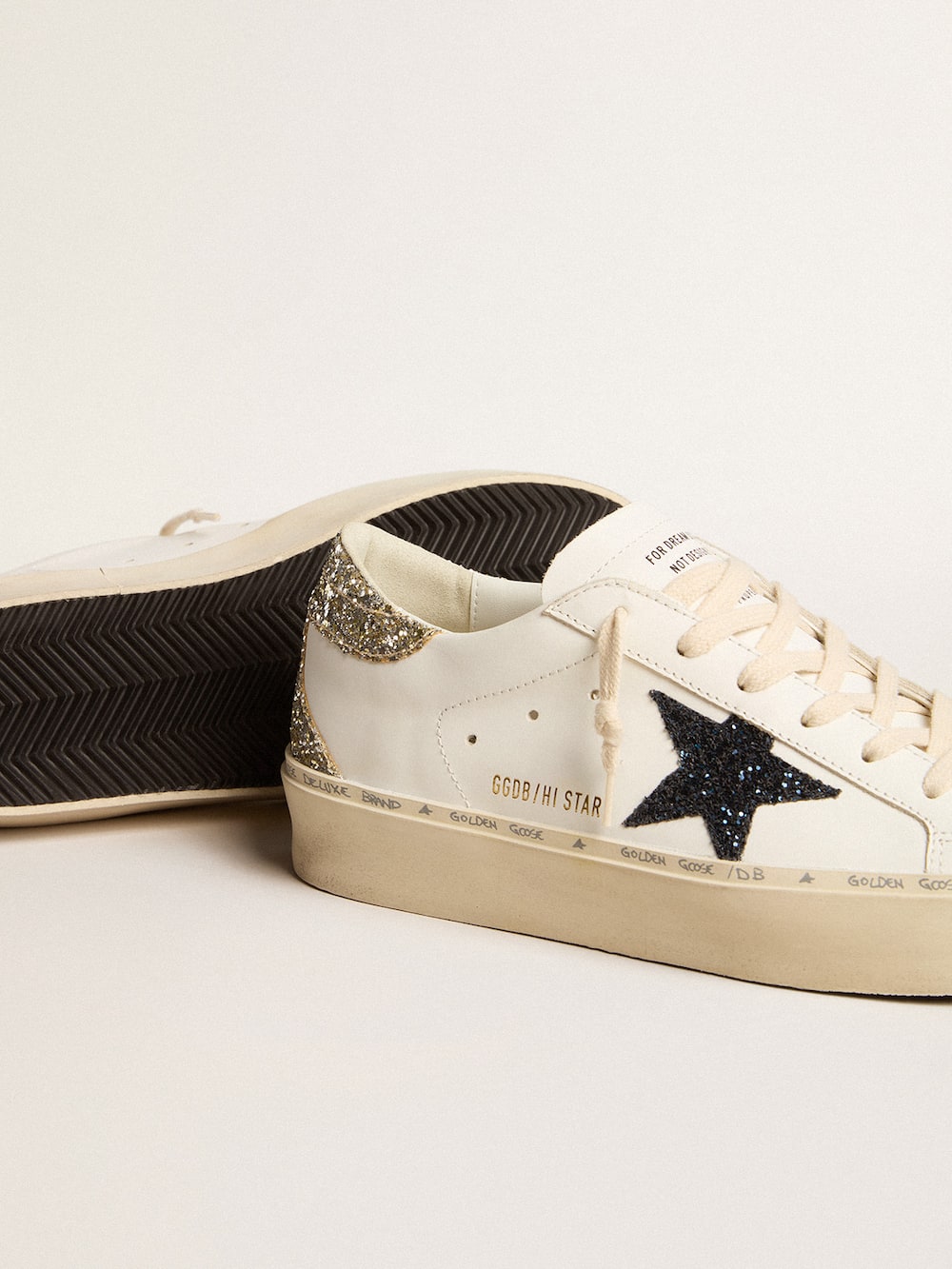 Golden Goose - Women's Hi Star with blue glitter star and platinum glitter heel tab in 