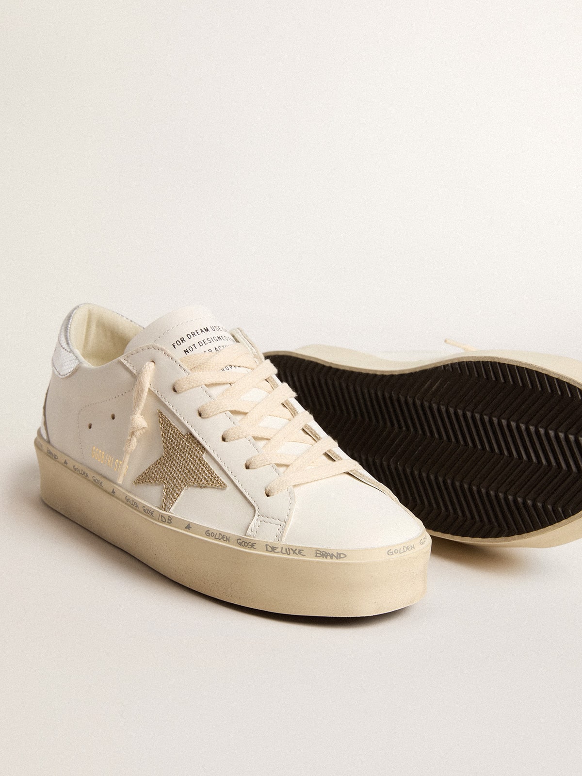 Golden Goose - Women's Hi Star with gold glitter star and lizard-print leather heel tab in 