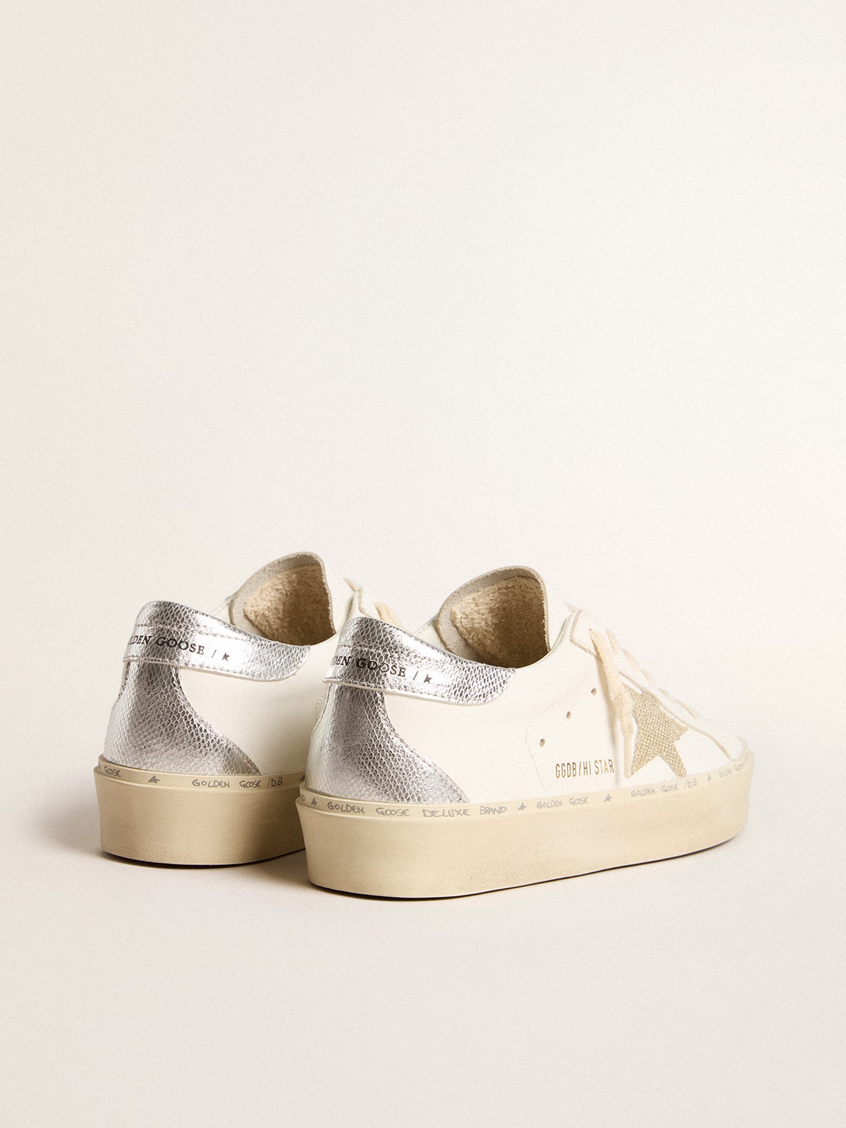 Women's Hi Star with gold glitter star and lizard-print leather heel tab | Golden  Goose