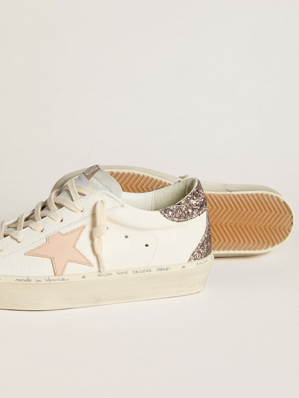 Golden Goose - Hi Star in white nappa with pink leather star and glitter heel tab in 