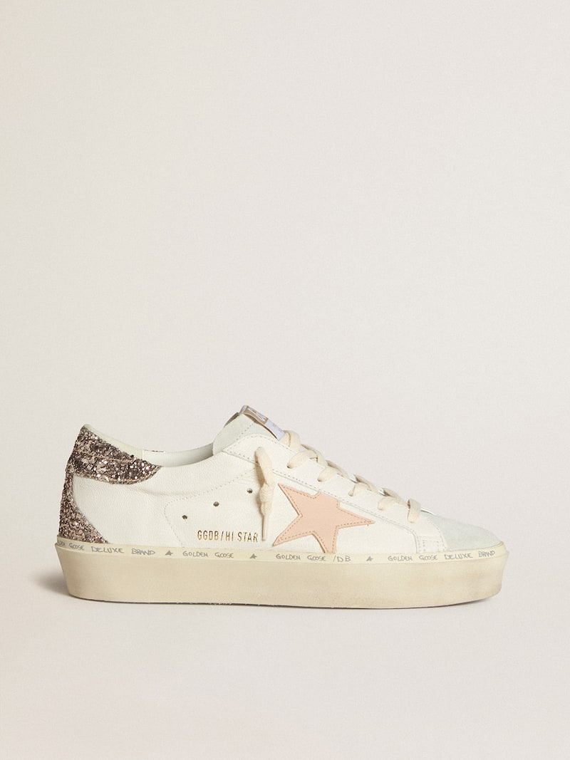 Hi Star in white nappa with pink leather star and glitter heel tab