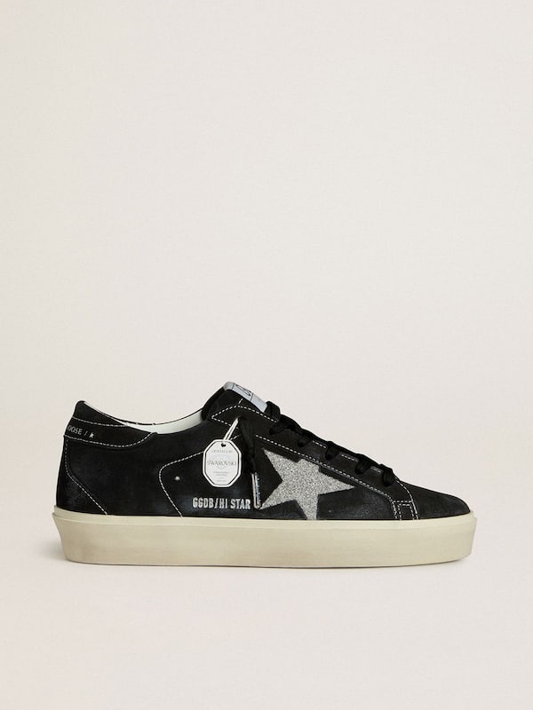 Golden Goose - Women's Hi Star in black suede with silver Swarovski crystal star in 