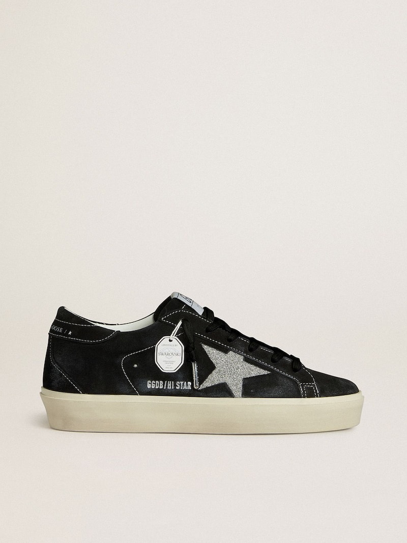 Hi Star pour femme en cuir velours noir avec étoile en cristaux Swarovski argentés