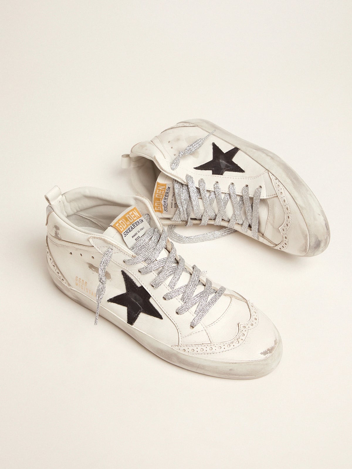 Golden Goose - Damen Mid Star mit Metallic-Ferse und glitzernden Schnürsenkeln in 