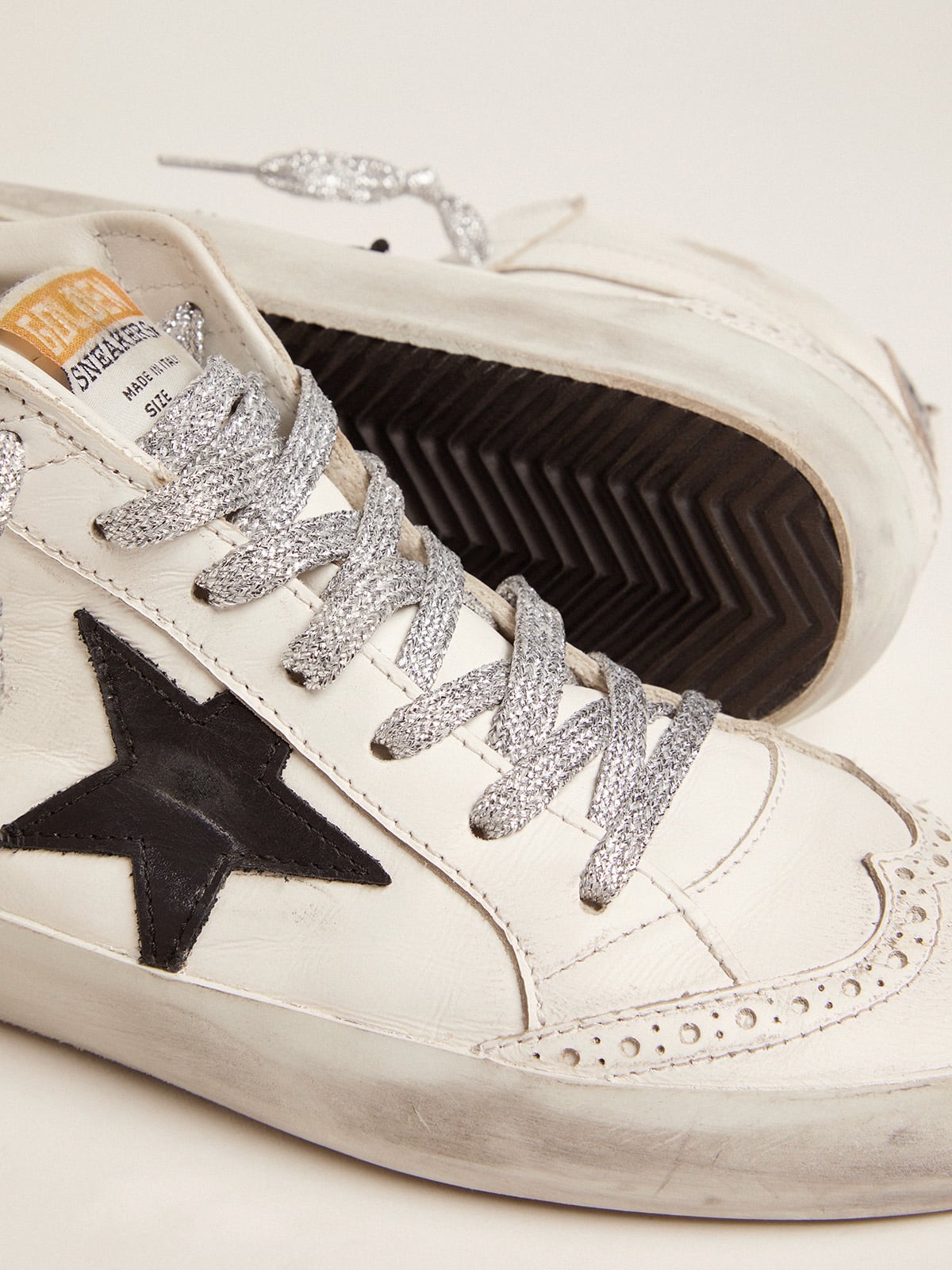 Women s Mid Star with laminated heel tab and glitter laces Golden Goose