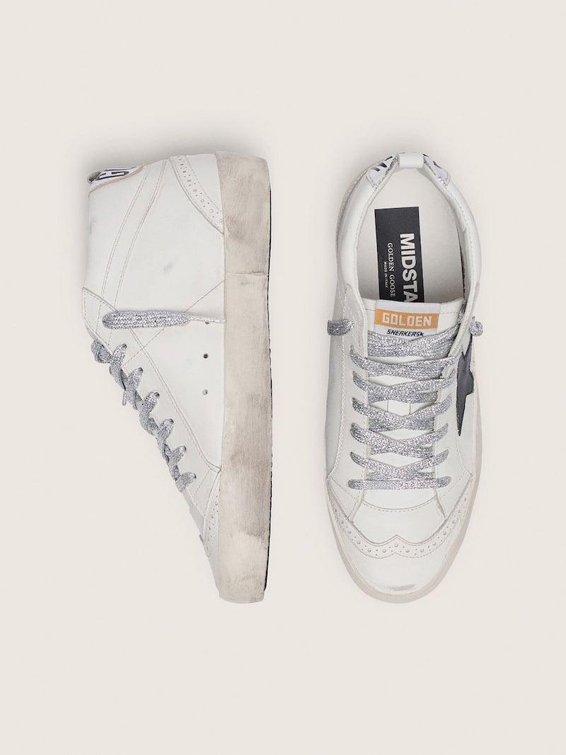 Golden Goose - Women's Mid Star with laminated heel tab and glitter laces in 