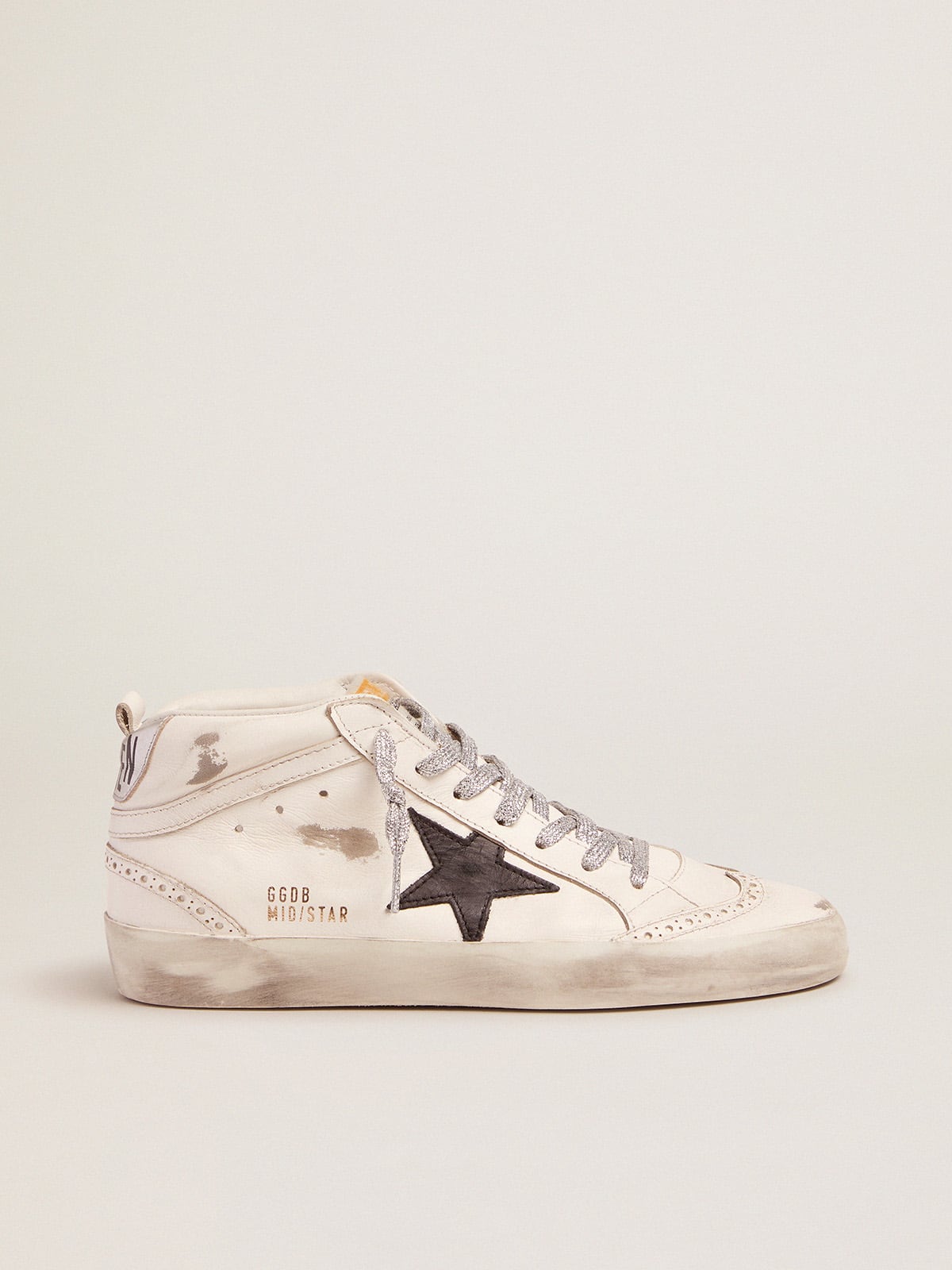 Golden Goose - Mid Star para mujer con talón de piel laminada y cordones de purpurina in 