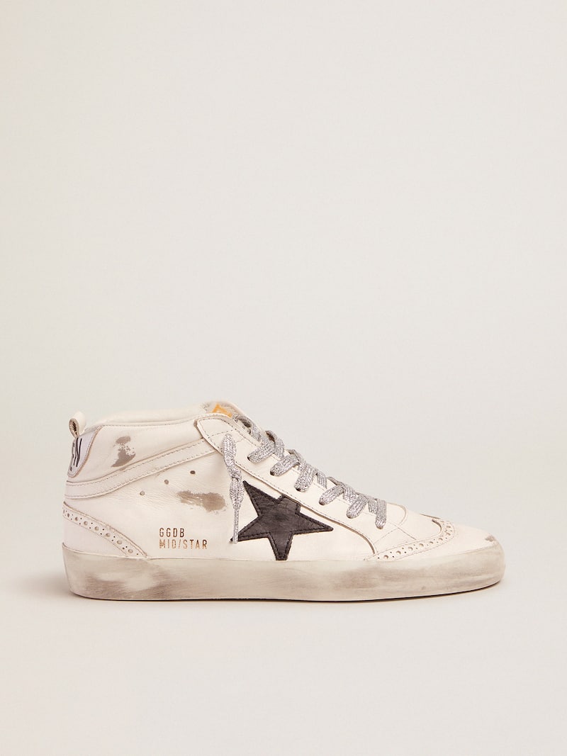 Mid Star para mujer con talón de piel laminada y cordones de purpurina