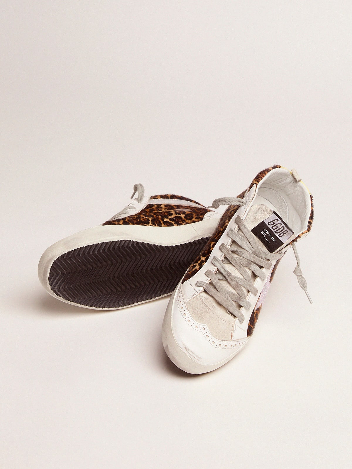 Golden Goose - Mid-Star sneakers LTD in leopard-print pony skin with glittery star in 