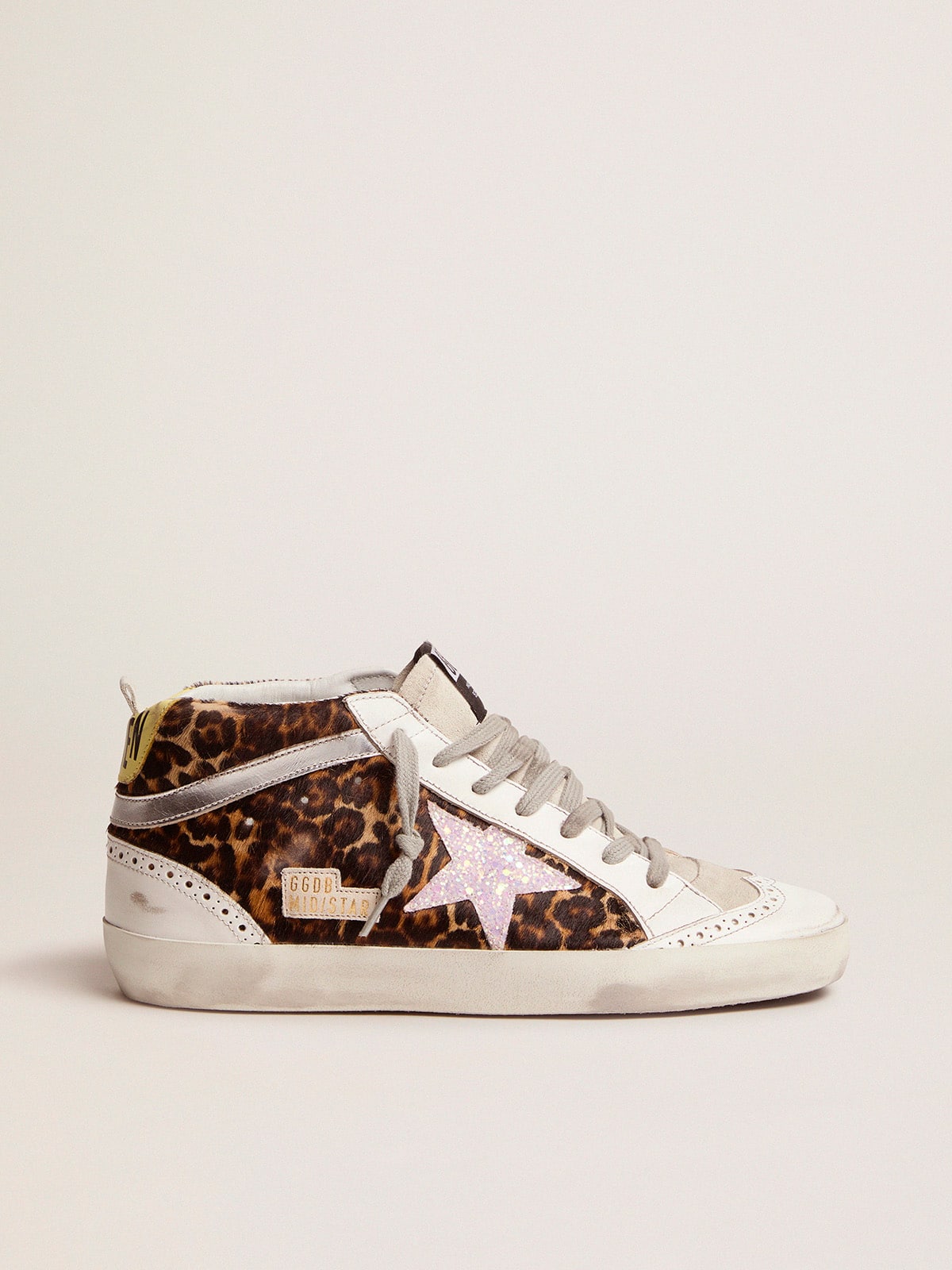 Golden Goose - Mid-Star sneakers LTD in leopard-print pony skin with glittery star in 