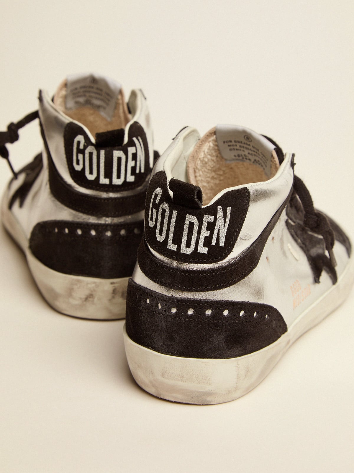 Golden Goose - Zapatillas deportivas Mid Star LTD de piel laminada plateada y ante negro in 